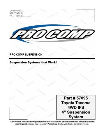 Part # 57095 Toyota Tacoma 4WD IFS 4” Suspension ... - Pro Comp