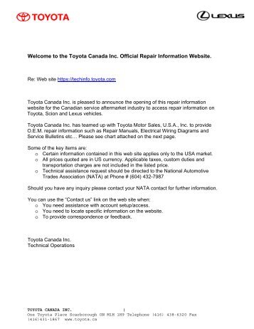 Welcome to the Toyota Canada Inc. Official Repair ... - Techinfo Toyota