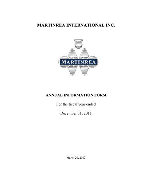 martinrea international inc. annual information form
