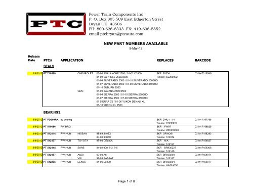 New part number sheets 3-9-12 (group) - Power Train Components