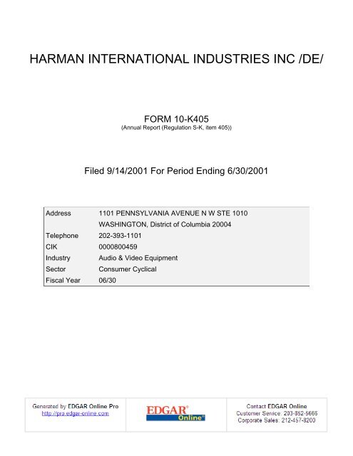 Legende lokal hale harman international industries, incorporated - Shareholder.com