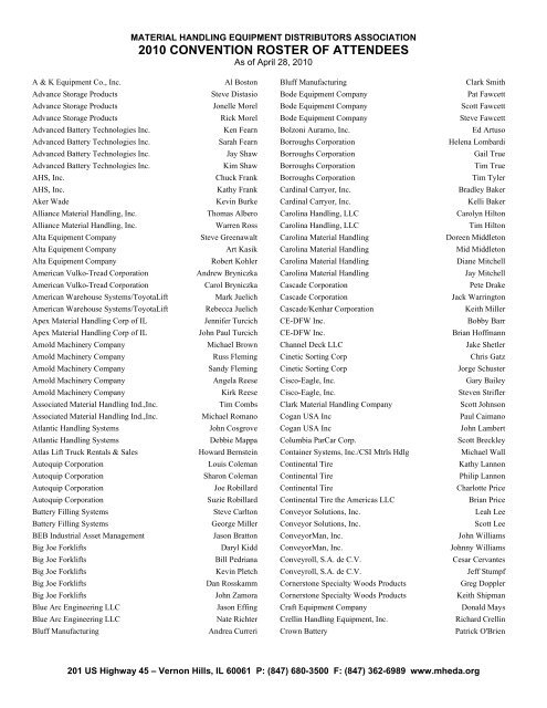 2010 convention roster of attendees - Material Handling Equipment ...