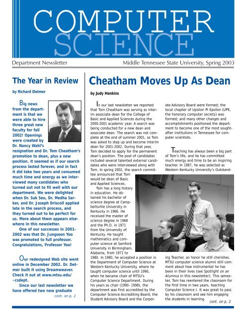 Cheatham Moves Up As Dean - Middle Tennessee State University