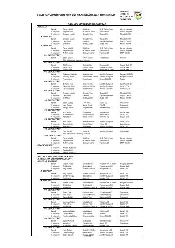 A MAGYAR AUTÓSPORT 1991. ÉVI BAJNOKSÁGAINAK DOBOGÓSAI