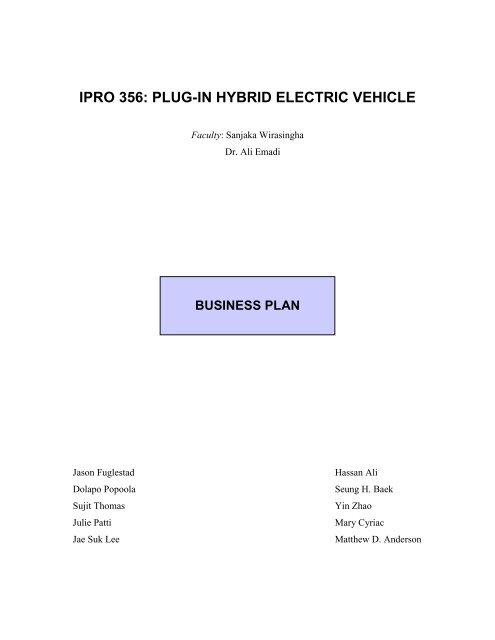 ipro 356: plug-in hybrid electric vehicle - Community List - Illinois ...