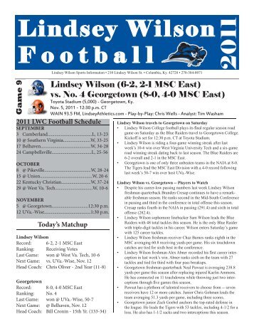 Football Game Notes - Lindsey Wilson College Athletics