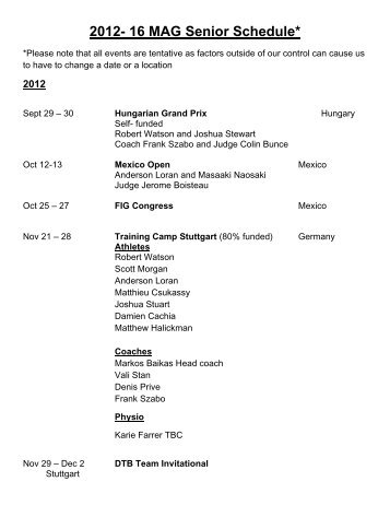 2012- 16 MAG Senior Schedule* - Gymnastics Canada