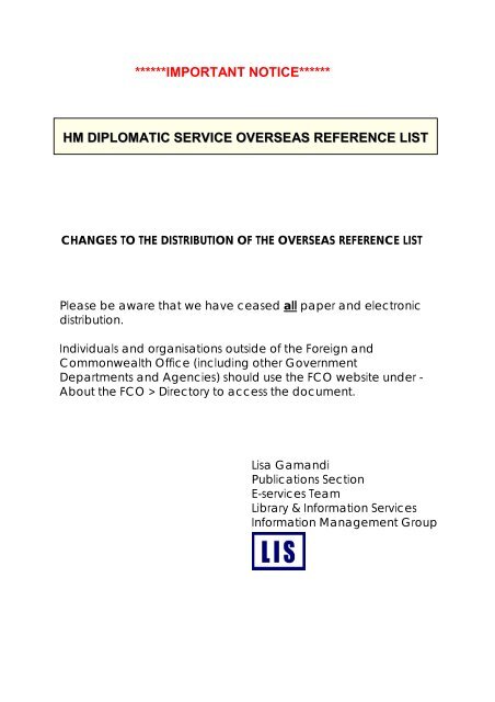 hm diplomatic service overseas reference list - collections