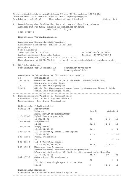 Sicherheitsdatenblatt - Louis Gnatz GmbH