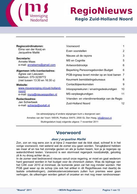RegioNieuws - MS Vereniging Nederland