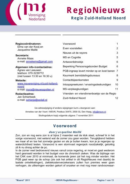 RegioNieuws - MS Vereniging Nederland