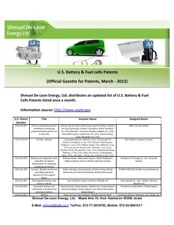 US Battery & Fuel cells Patents - Shmuel De-Leon Energy Ltd.