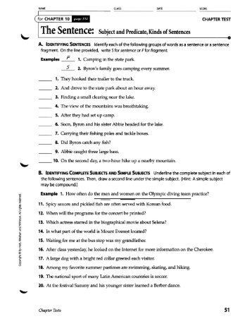 The Sentence: Subject and Predicate, Kinds of Sentences