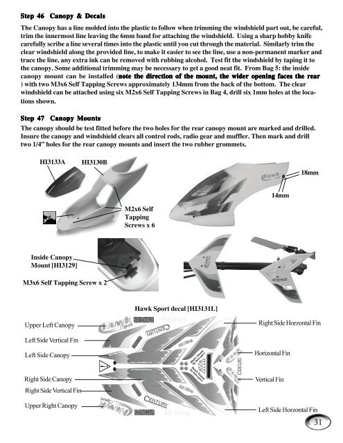 Hawk Sport Construction Manual