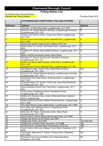 Polling Station List - Loughborough Constituency - Charnwood ...