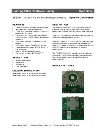 Pointing Stick Controller Family Data Sheet - Sprintek