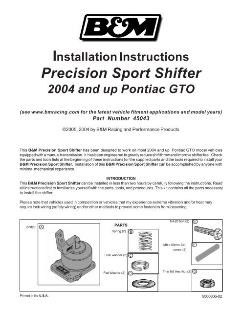 B/&M 45043 Precision Sport Shifter
