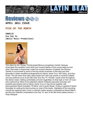 APRIL 2011 ISSUE PICK OF THE MONTH - Latin Beat Magazine