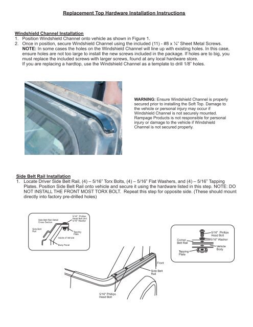 YJ full steel door top instruc - Rampage Products