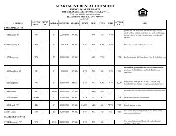 apartment rental hotsheet - French Quarter Realty