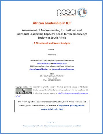 African Leadership in ICT Needs Analysis South Africa - GeSCI