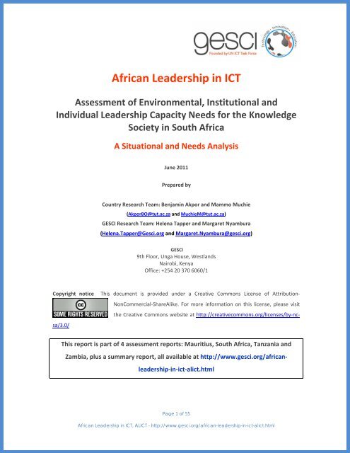 African Leadership in ICT Needs Analysis South Africa - GeSCI