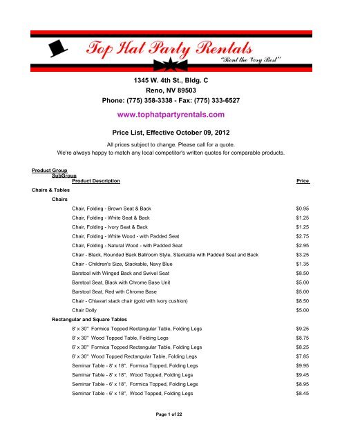 PDF Price List - Top Hat Party Rentals