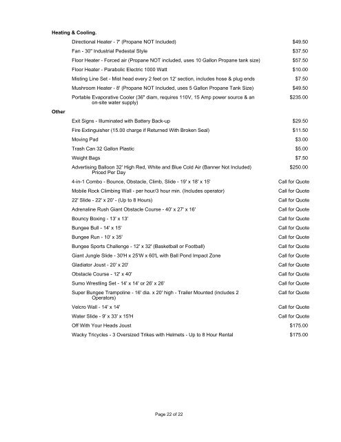 PDF Price List - Top Hat Party Rentals