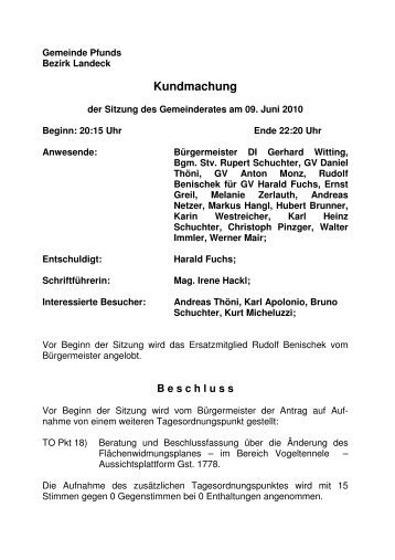 Kundmachung - Gemeinde Pfunds