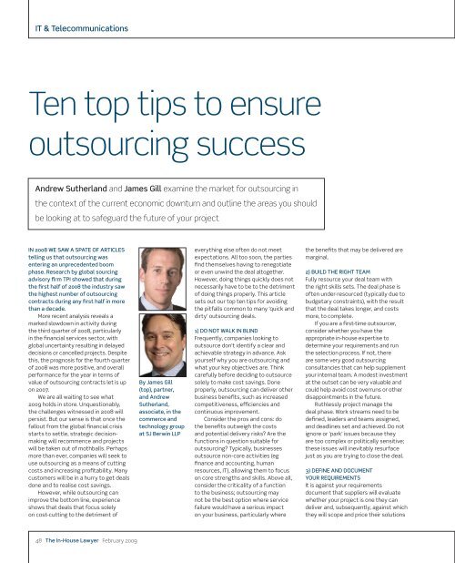 Ten top tips to ensure outsourcing success - SJ Berwin