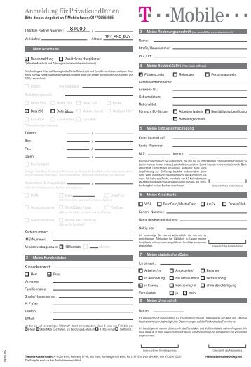 Anmeldeformular T-Mobile Data