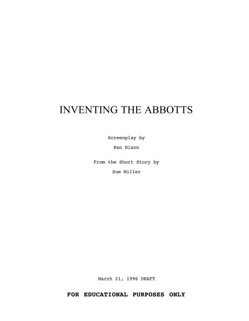 INVENTING THE ABBOTTS - Daily Script