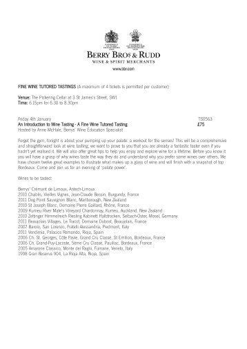 Fine Wine Tutored Tastings - Berry Bros & Rudd