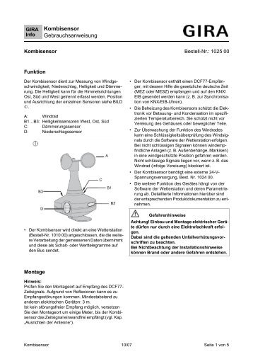 Kombisensor Gebrauchsanweisung - Download - Gira