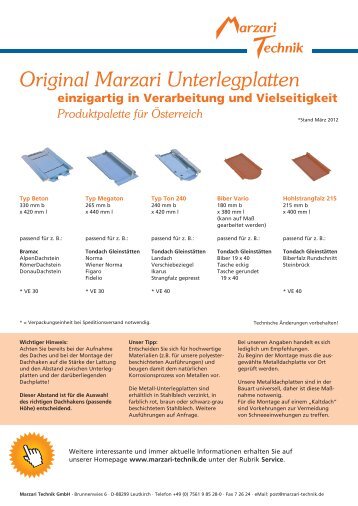Original Marzari Unterlegplatten - SHK-Produktkatalog