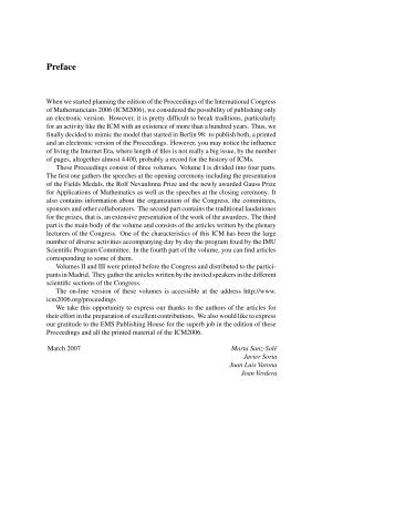 Preface - International Congress of Mathematicians MADRID 2006