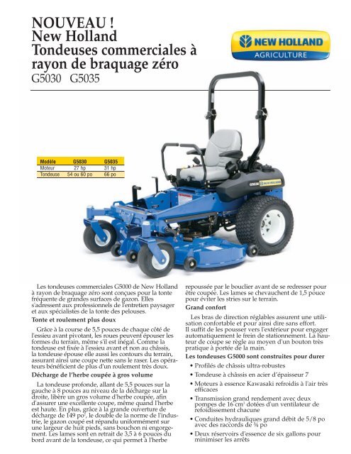 New Holland Tondeuses commerciales à rayon de braquage zéro ...