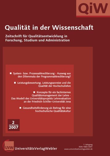 Qualität in der Wissenschaft - UniversitätsVerlagWebler