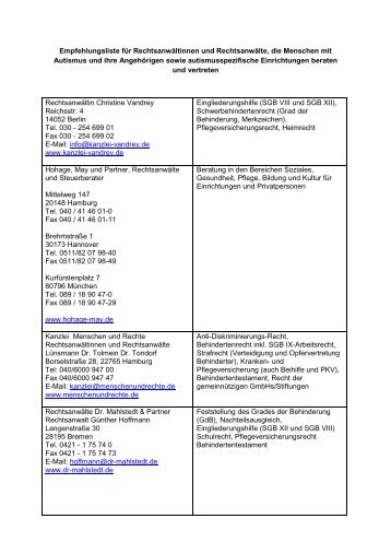 Empfehlungsliste Für Rechtsanwältinnen Und Rechtsanwälte, Die