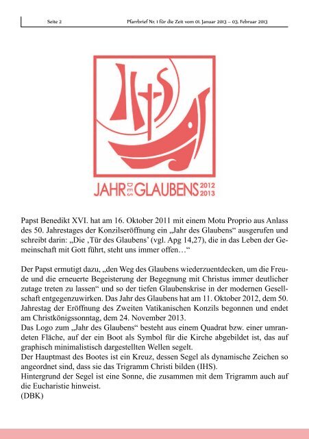 Pfarrbrief Nr. 1 für die Zeit vom 01. Januar 2013 ... - gdg-steinfeld.de