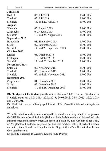 Pfarrbrief Nr. 1 für die Zeit vom 01. Januar 2013 ... - gdg-steinfeld.de