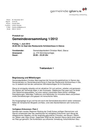 Protokoll der Gemeindeversammlung vom 1. Juni 2012