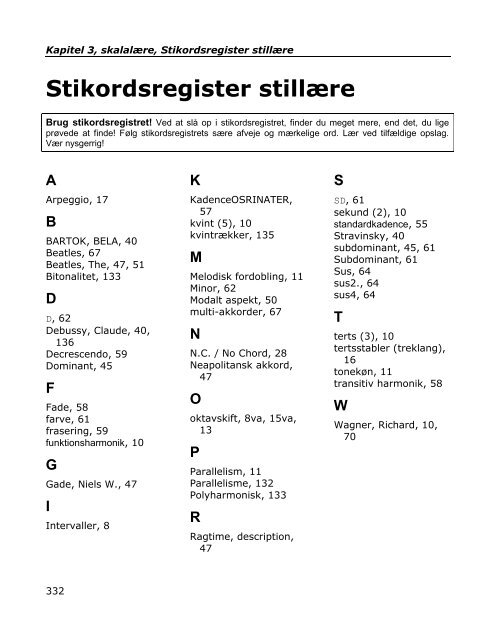 Nodelære, rytmelære, skalalære, harmonilære, stillære og A-Play