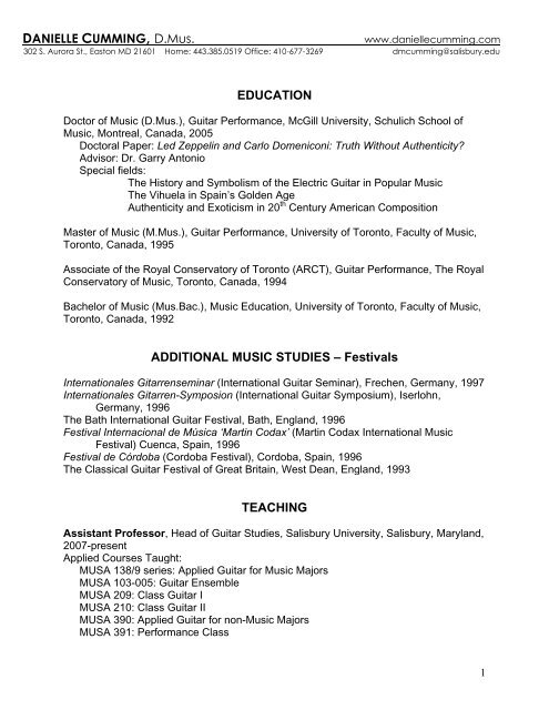 Education Additional Music Studies Danielle Cumming