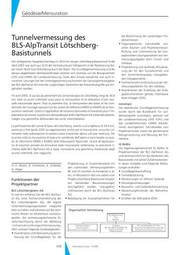 Tunnelvermessung des BLS-AlpTransit Lötschberg- Basistunnels