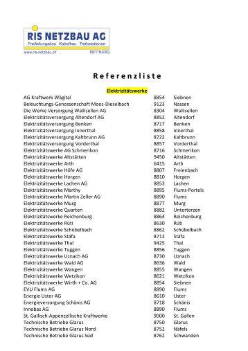 Referenzliste - Ris Netzbau AG
