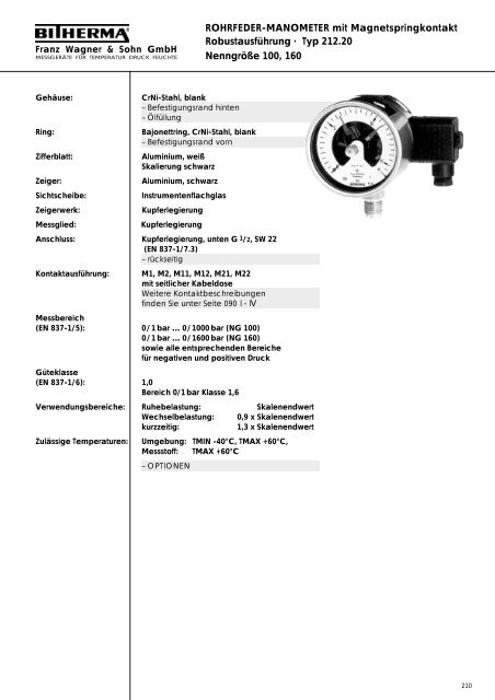 Katalogteil Manometer - Bitherma - Franz Wagner & Sohn GmbH