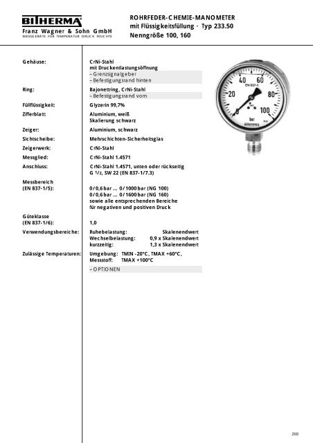 Katalogteil Manometer - Bitherma - Franz Wagner & Sohn GmbH