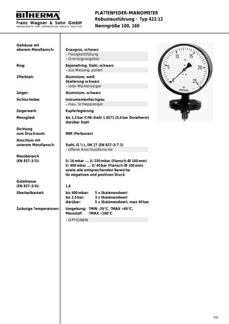 Katalogteil Manometer - Bitherma - Franz Wagner & Sohn GmbH