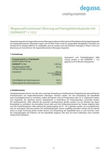 Magensaftresistenter Überzug auf Hartgelatinekapseln mit ...